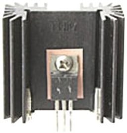 533802B02500G Board level vertical heat sink for TO-220 packages. Made of black anodized aluminum with 0.500" fin height, offering 13.0°C/W thermal resistance in natural convection.