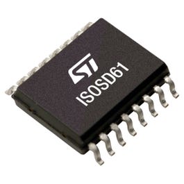 ISOSD61 The STMicroelectronics ISOSD61 is a 16-bit modulator IC designed for special purpose applications. It operates with a single supply voltage and is available in a surface mount package.