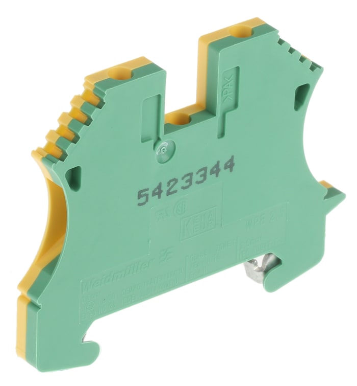 193-124 This Weidmüller 193-124 is a 2-way earth terminal block with a Wemid housing. It features screw termination and is rated for 300A and 800V.