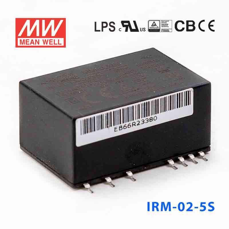 IRM-02-5S Mean Well IRM-02-5S is an AC/DC converter with 5V output at 0.4A (2W). It accepts 85-305 VAC input and comes in a 24-SMD module.