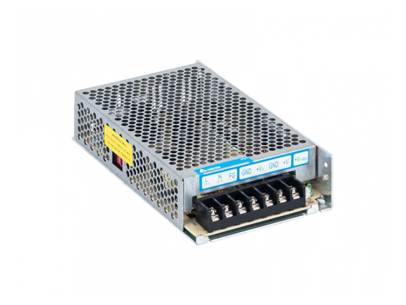 PML-D1V100W1AG The Delta Electronics PML-D1V100W1AG is a 100W open-frame AC/DC converter with dual outputs (5V and 12V). It features chassis mounting and adjustable output.