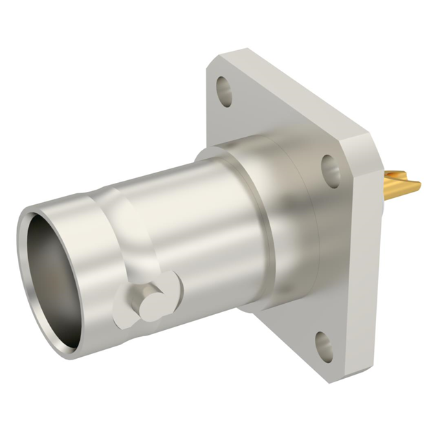 R141407000W Radiall R141407000W is a 50 Ohm BNC female socket jack connector for panel mount with flange, featuring solder cup termination and a bayonet lock.