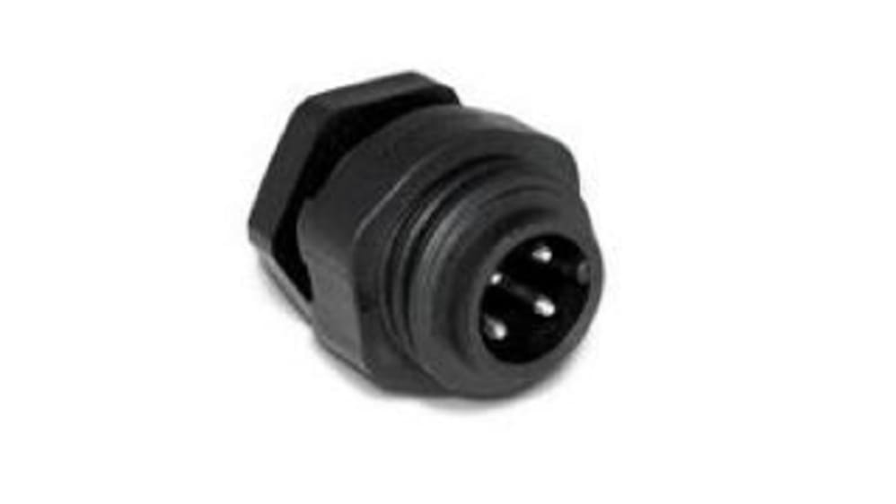 C01610P00300012 Male circular connector assembly from WEC with 4 contacts (3+PE) and jam nut panel mount.