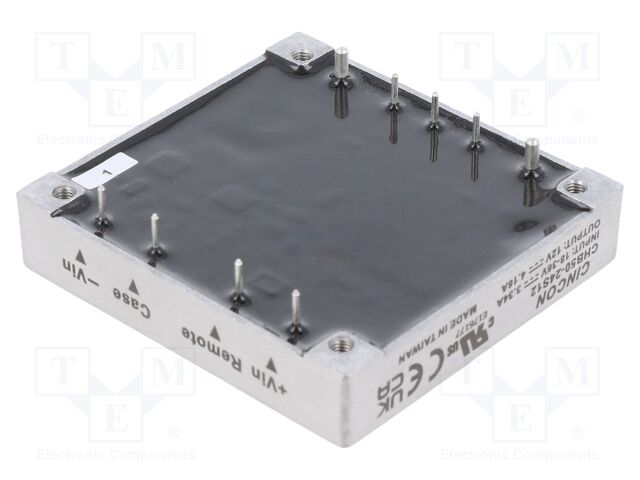 CHB50-24S12 Cincon CHB50-24S12 is an isolated DC-DC converter module delivering 12V at 4.16A (50W) from an 18V minimum input. Features remote on/off and full protection suite in a half brick through-hole package.