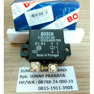 0 332 002 255 The Bosch 0 332 002 255 is a Main Power Current Relay designed for 24V systems with a 50A rating. It offers IP54 protection and operates within a -40C to 65C temperature range.