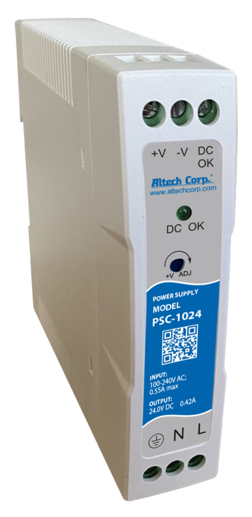 PSC-1015 The Altech Corporation PSC-1015 is an AC/DC converter offering a 12V output voltage and 0.84A rated current. It features universal AC input and free air convection cooling.