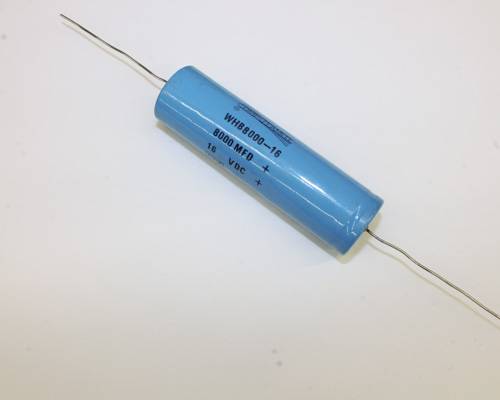 WHB8000-16 The Cornell Dubilier Electronics WHB8000-16 is an aluminum electrolytic capacitor with a capacitance of 8,000 µF and a voltage rating of 16 VDC. It features an axial lead type and a bulk package.