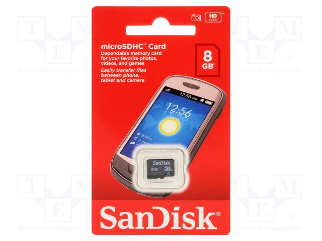 SDSDQM-008G-B35 The SanDisk SDSDQM-008G-B35 is a microSDHC memory card with 8GB of storage and a Class 4 speed rating. It features a compact design and is RoHS3 compliant.