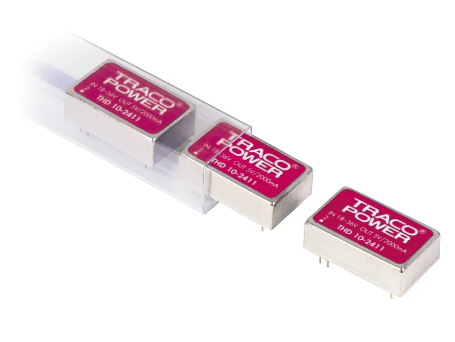 THD 10-2410 The Traco Power THD 10-2410 is a 10W isolated DC/DC converter featuring a low profile DIL-24 package. It offers built-in overvoltage protection and an internal EMI filter.