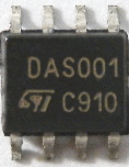 DAS001 The ST DAS001 is a dual operational amplifier and voltage reference IC featuring a 2.5V fixed output voltage reference and 1.5kV ESD protection. It is housed in a SOP 8 package.