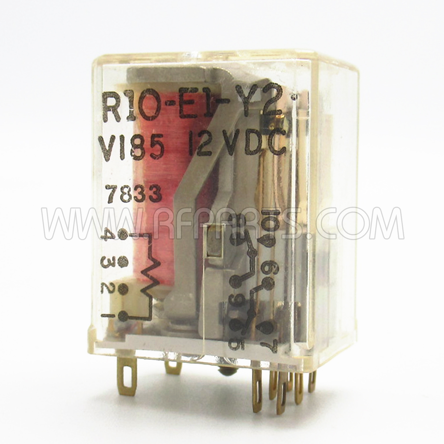 R10-E1-Y2-V185 The Potter & Brumfield R10-E1-Y2-V185 is a DPDT relay with a 12V coil and solder terminals. This New Old Stock component is commonly found in vintage Ham and CB radio equipment.