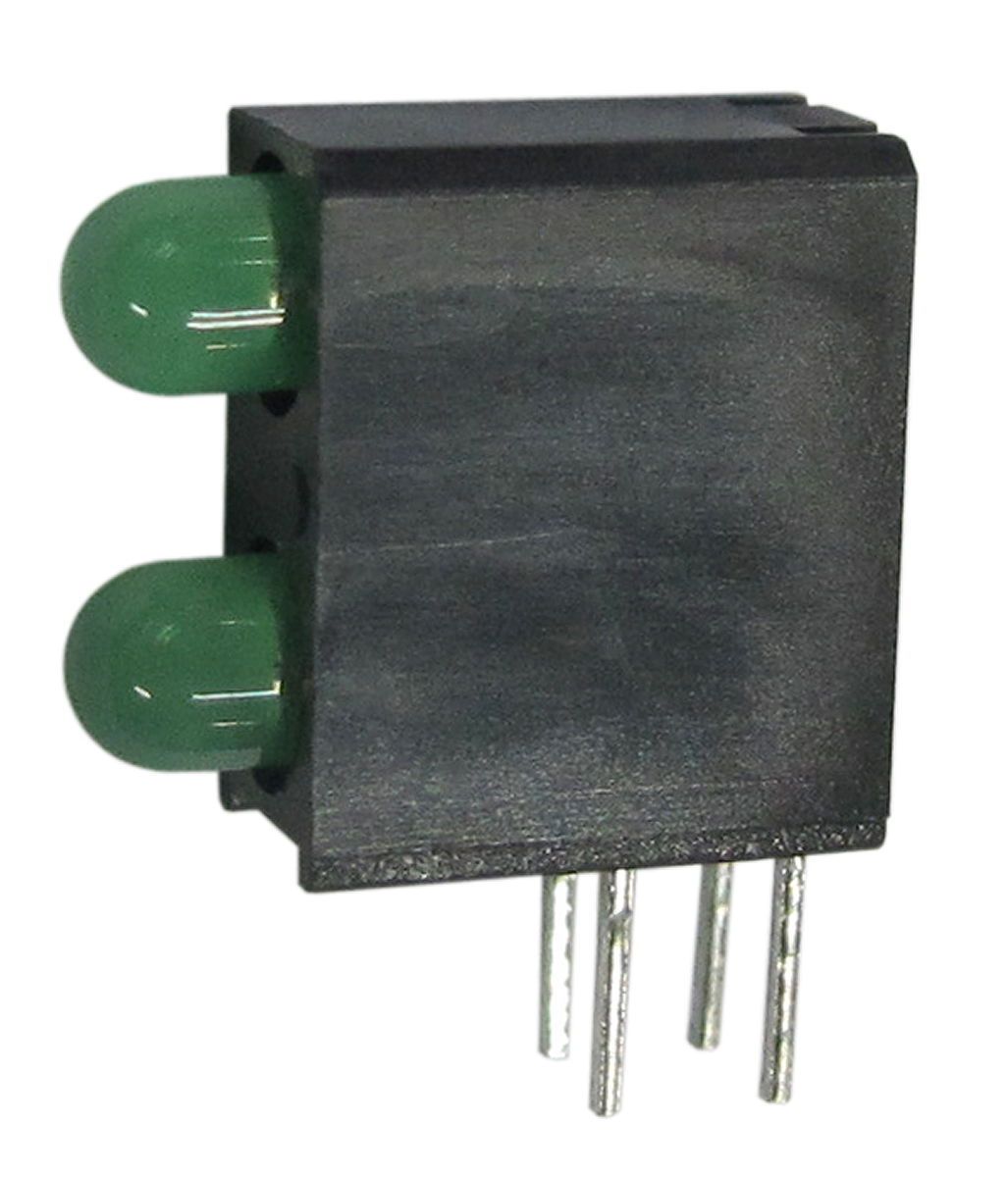 L-710A8MD/2GD The Kingbright L-710A8MD/2GD is a green right-angle PCB LED indicator with two LEDs and through-hole mounting. It operates at a 2.5V supply voltage.