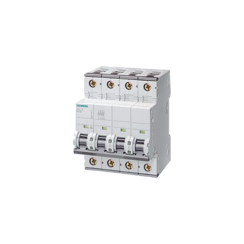 5SY4425-6 The Siemens 5SY4425-6 is a 4-pole miniature circuit breaker rated for 25A and 400V. It features DIN rail mounting.