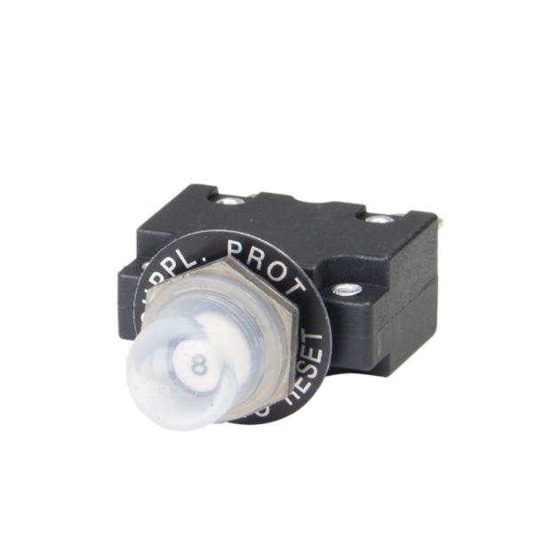 CMB-083-11D5B-W-A/08 The Littelfuse Inc. CMB-083-11D5B-W-A/08 is a thermal circuit breaker with an 8A current rating and 250V voltage rating. It features a panel mount design and a push-to-reset actuator.