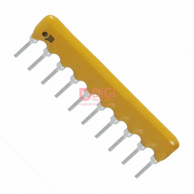 4610X101-562LF The Bourns 4610X101-562LF is a resistor network featuring 9 resistors with a 5.6k Ohm resistance and ±2% tolerance. It operates with 200mW power per element and a ±100ppm/°C temperature coefficient.