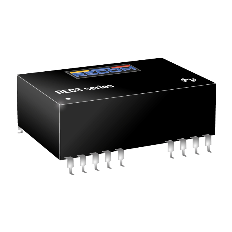 REC3-2415DR/H1 Isolated DC-DC converter module from Recom Power providing ±15V dual outputs at 100mA each (3W total). Features 24V nominal input, 75% efficiency, and short circuit protection.