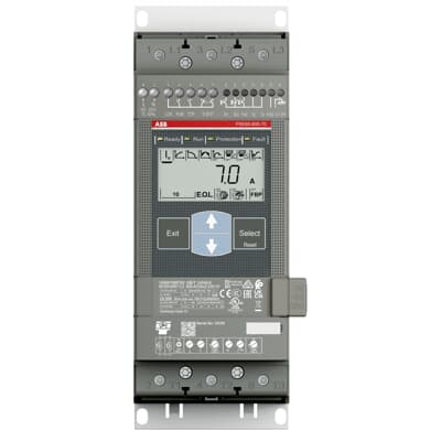 1SFA897106R7000 The ABB Power Electronics 1SFA897106R7000 is a softstarter with a rated maximum operational current of 60 A and an operating voltage span from 208 to 600 V AC. It features two-phase control with soft start and stop capabilities.