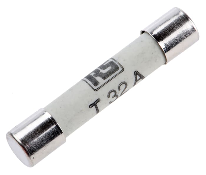 247-4021 This RS PRO 247-4021 is a 32A, 250V AC ceramic cartridge fuse. It features a 6.3 x 32 mm size and a time-delay (T speed) characteristic.