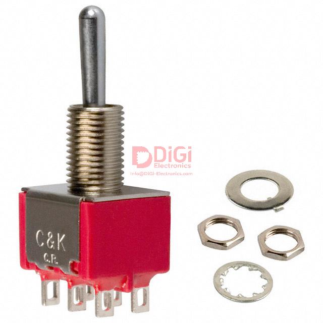 7203SYZQE The C&K 7203SYZQE is a DPDT toggle switch designed for panel mounting. It offers a 5A current rating and a 120V AC voltage rating.