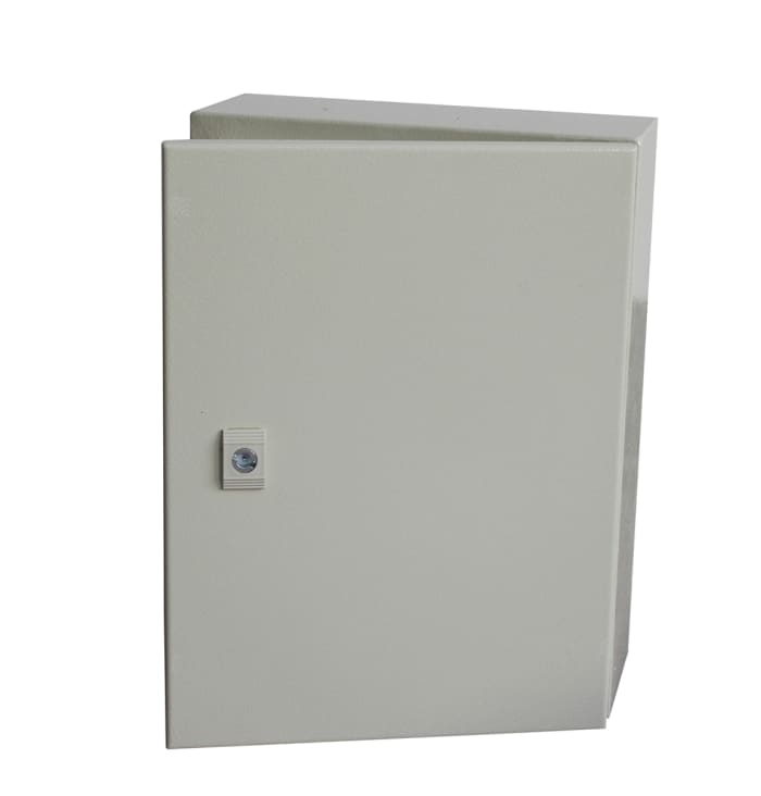 1896604 This RS PRO steel wall box offers robust protection with an IP66 rating. It measures 1200 mm x 800 mm x 400 mm and features a triple lock system.