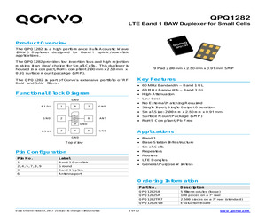 QPQ1282TR7 The QPQ1282TR7 is an RF Duplexer manufactured by RFMD. It provides high isolation across specified frequency bands.