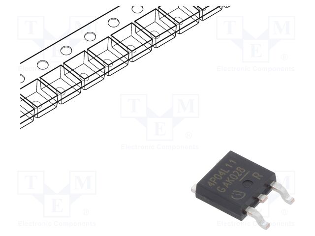 IPD50P04P4L11ATMA2 Infineon IPD50P04P4L11ATMA2 is a P-Channel OptiMOS-P2 power MOSFET with -40V drain-source voltage and -50A continuous drain current. It features a low on-resistance of 10.6mOhm in a surface-mount TO-252-3 package.