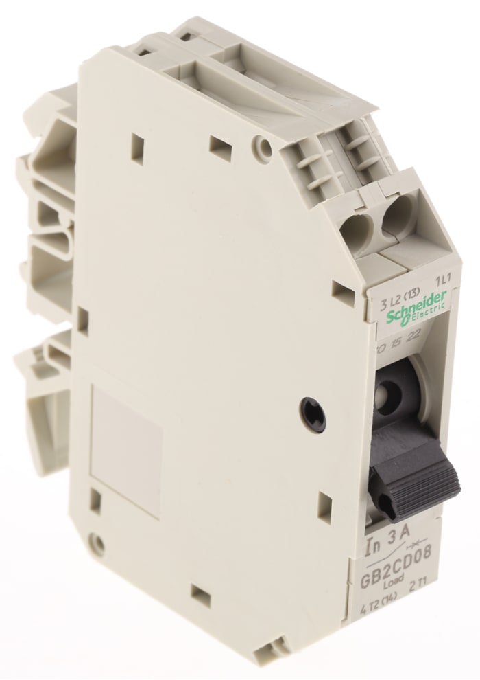 GB2CD08 The Schneider Electric TeSys GB2 GB2CD08 is a 1-pole, 1+N thermal magnetic circuit breaker designed for control applications. It offers a 3A current rating and 3kA breaking capacity.