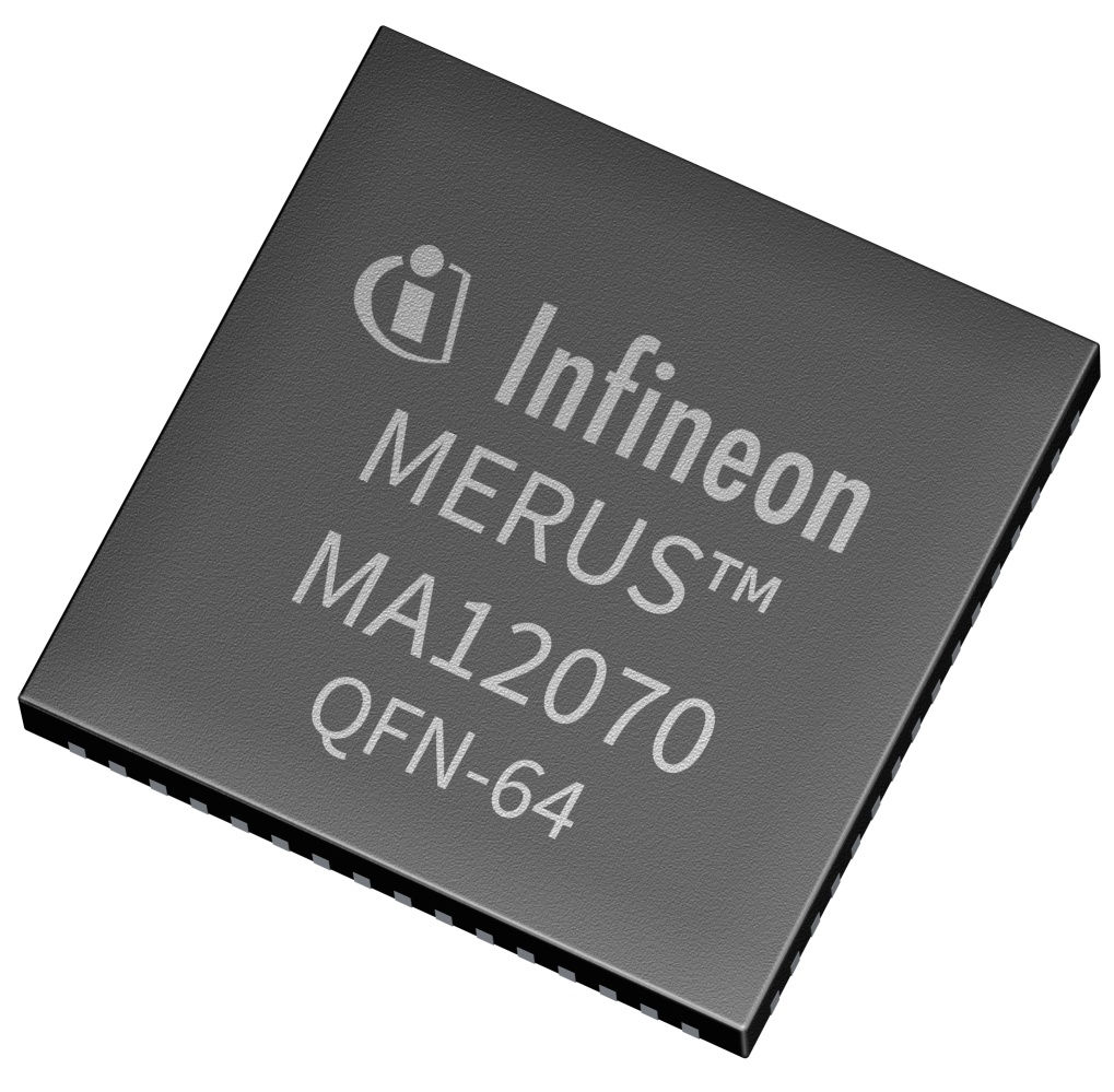 MA12070XUMA1 The Infineon MA12070XUMA1 is an integrated class D audio amplifier IC. It comes in a PG-VQFN-64 package.