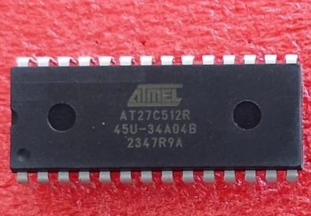 AT27C512R-45U The Atmel AT27C512R-45U is a 512Kbit EPROM integrated circuit featuring a parallel interface and a 45ns access time. It is supplied in a 28-DIP package.