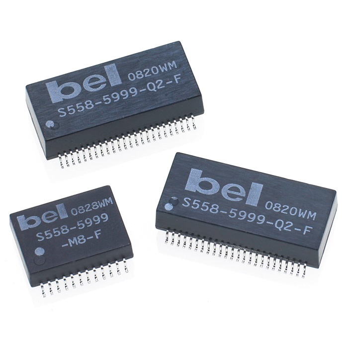 S558-5999-Z5-F The Bel Fuse S558-5999-Z5-F is a LAN magnetic module designed for 10/100BASE-T applications. It features a standard profile, surface mount package, and operates within a temperature range of -40°C to 85°C.