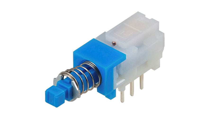 SPUJ190900 The ALPS CANNING SPUJ190900 is a horizontal type push switch from the SPUJ series. It features a 2.0mm travel and latching operation.