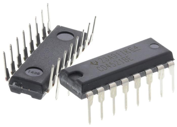 CD4521BE The Texas Instruments CD4521BE is a 1-channel frequency divider IC from the CD4000 logic family. It features a PDIP package and operates over a wide temperature range.