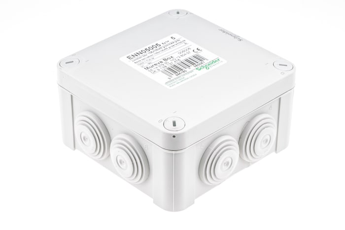 ENN05005 The Schneider Electric ENN05005 is a grey polypropylene junction box from the Mureva Series. It offers IP55 protection and measures 105mm in width and height.