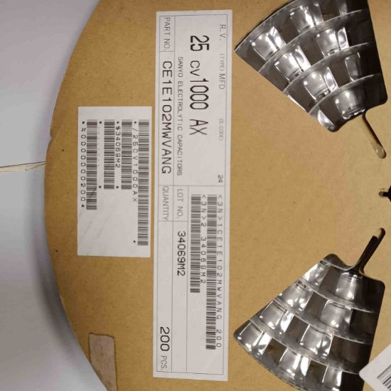 CE1E102MWVANG The Sanyo Denki CE1E102MWVANG is a ceramic capacitor with a capacitance of 1000 µF and a voltage rating of 25 V. It has dimensions of 12.5x15mm.