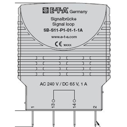 SB-S11-P1-01-1-1A The E-T-A SB-S11-P1-01-1-1A is a signal loop jumper module designed for the SVS15 power distribution system. It supports up to 1A current and 240 VAC / 65 VDC voltage.