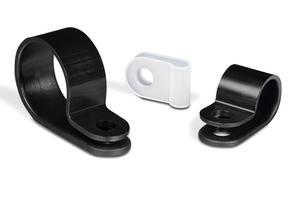 H5P The HellermannTyton H5P is a black plastic P-clamp from the HP-Series, designed for secure cable management. It features a screw-hole fixation method and a maximum bundle diameter of 9.5 mm.