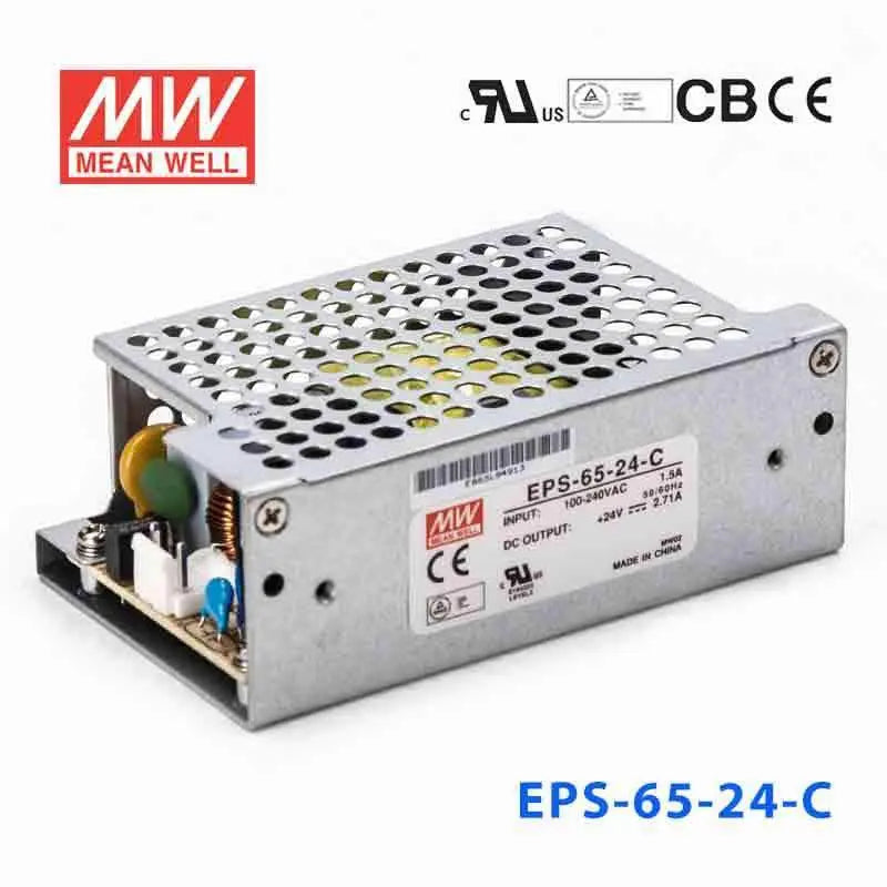 EPS-65-24-C The Mean Well USA EPS-65-24-C is an enclosed AC/DC converter providing 24V at 2.71A with a 65W power rating. It features universal AC input and adjustable output.