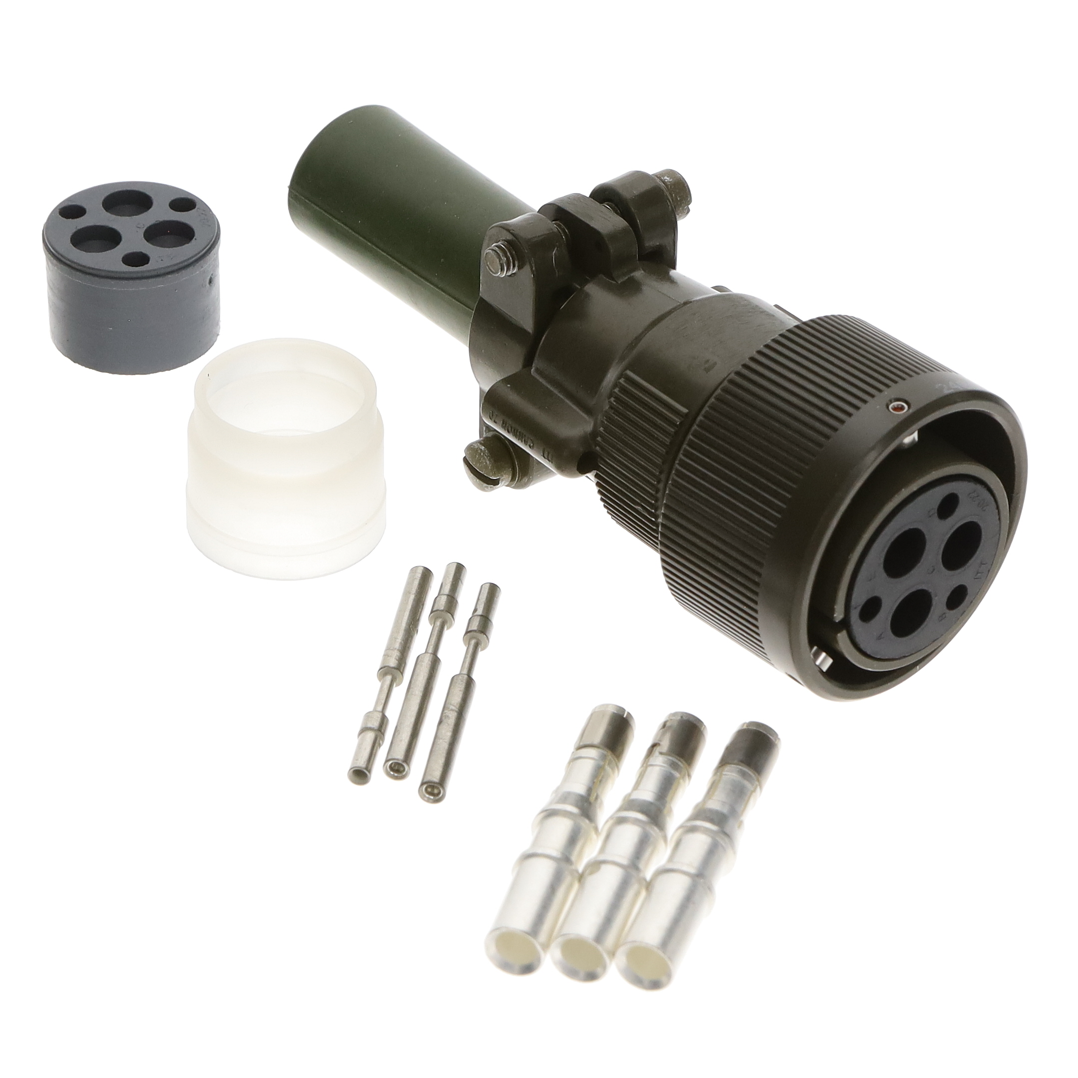 CA3101E20-15SBF80 ITT Cannon CA3101E20-15SBF80 is a 7-position circular connector receptacle with female sockets, silver crimp contacts, and a reverse bayonet lock. It features an aluminum alloy shell with olive drab cadmium finish and IP67 ingress protection.