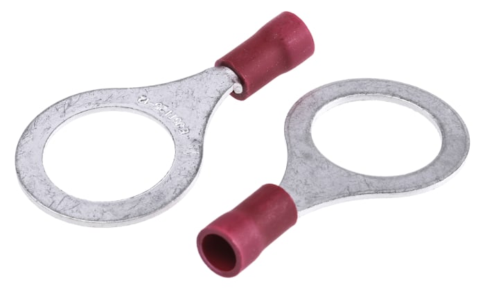 FVWS1.25-12 (LF) The JST FVWS1.25-12(LF) is a red insulated ring terminal designed for M12 stud sizes and wire gauges from 22 to 16 AWG. It features vinyl insulation.
