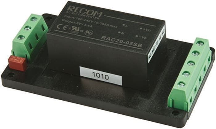 RAC20-12SB-ST The Recom RAC20-12SB-ST is a 20W AC/DC power supply with a 12V output and 1.66A current. It operates from a 90-264V AC input range.