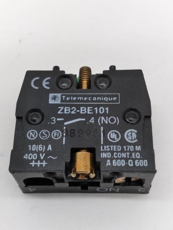 ZB2-BE101 The Telemecanique ZB2-BE101 is a normally-open electrical contact block designed for 22 mm operators. It offers a rated operational current of 10A and a voltage rating up to 600 VAC.