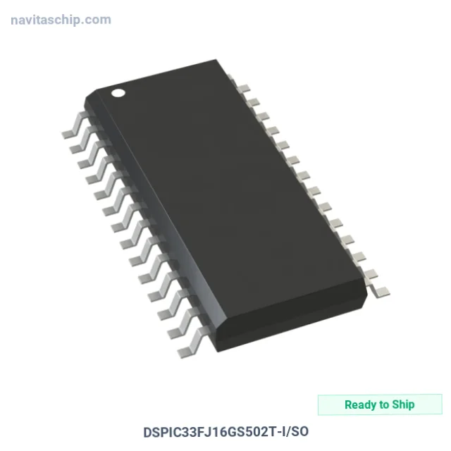 DSPIC33FJ16GS502T-I/SO The Microchip Technology DSPIC33FJ16GS502T-I/SO is a 16-bit dsPIC microcontroller with 16KB of FLASH program memory and 2KB of RAM. It operates at speeds up to 40 MIPS.