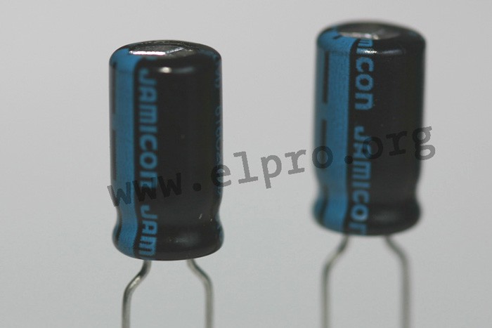 TK The Jamicon TK series comprises radial electrolytic capacitors designed for through-hole mounting. These components operate reliably across a broad temperature range.