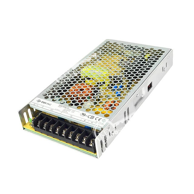 VGS-200B-12 The CUI Inc. VGS-200B-12 is an enclosed AC-DC converter with a 12VDC output voltage and a maximum current of 17A, delivering up to 204W of power. It features a chassis mount type and an efficiency of 87.5%.