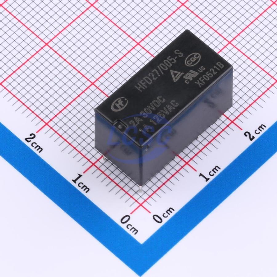 HFD27/005-S The Hongfa HFD27/005-S is a power relay designed for signal switching applications. It features RoHS3 compliance and an MSL 1 rating.