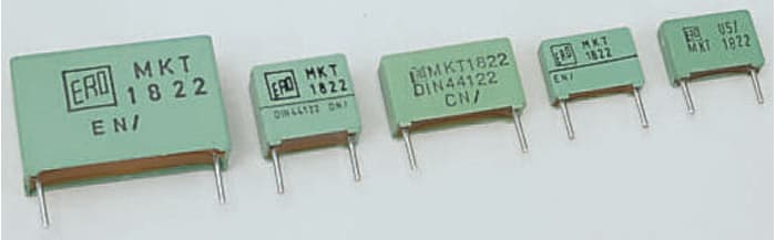 MKT1822-433-255 This Vishay MKT 1822 series film capacitor offers a capacitance of 330 nF and is rated for 160V ac or 250V dc. It features a through-hole mounting type.