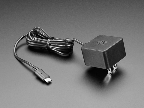 4298 This is the official Raspberry Pi USB-C power supply from Adafruit Industries LLC, providing 5.1V at 3A for a total of 15.3W. It features a 1.5-meter cord and a NEMA 1-15P input plug.