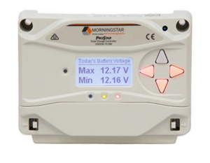 PS-15 The Morning Star Industrial PS-15 is a PWM solar charge controller with a 15A rated solar current and support for 12/24V system voltages. It offers features like temperature compensation and low voltage disconnect.
