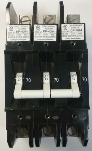 EA3-B0-24-670-31E-DC The Littelfuse Inc. EA3-B0-24-670-31E-DC is a 3-pole circuit breaker rated for 70A and 240V. It features a magnetic hydraulic delay and a lever actuator.