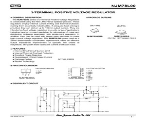 NJM78L05UA-TE1 The JRC NJM78L05UA-TE1 is a 5V fixed positive linear voltage regulator. It offers a 100mA maximum output current and operates within a temperature range of -40°C to 85°C.